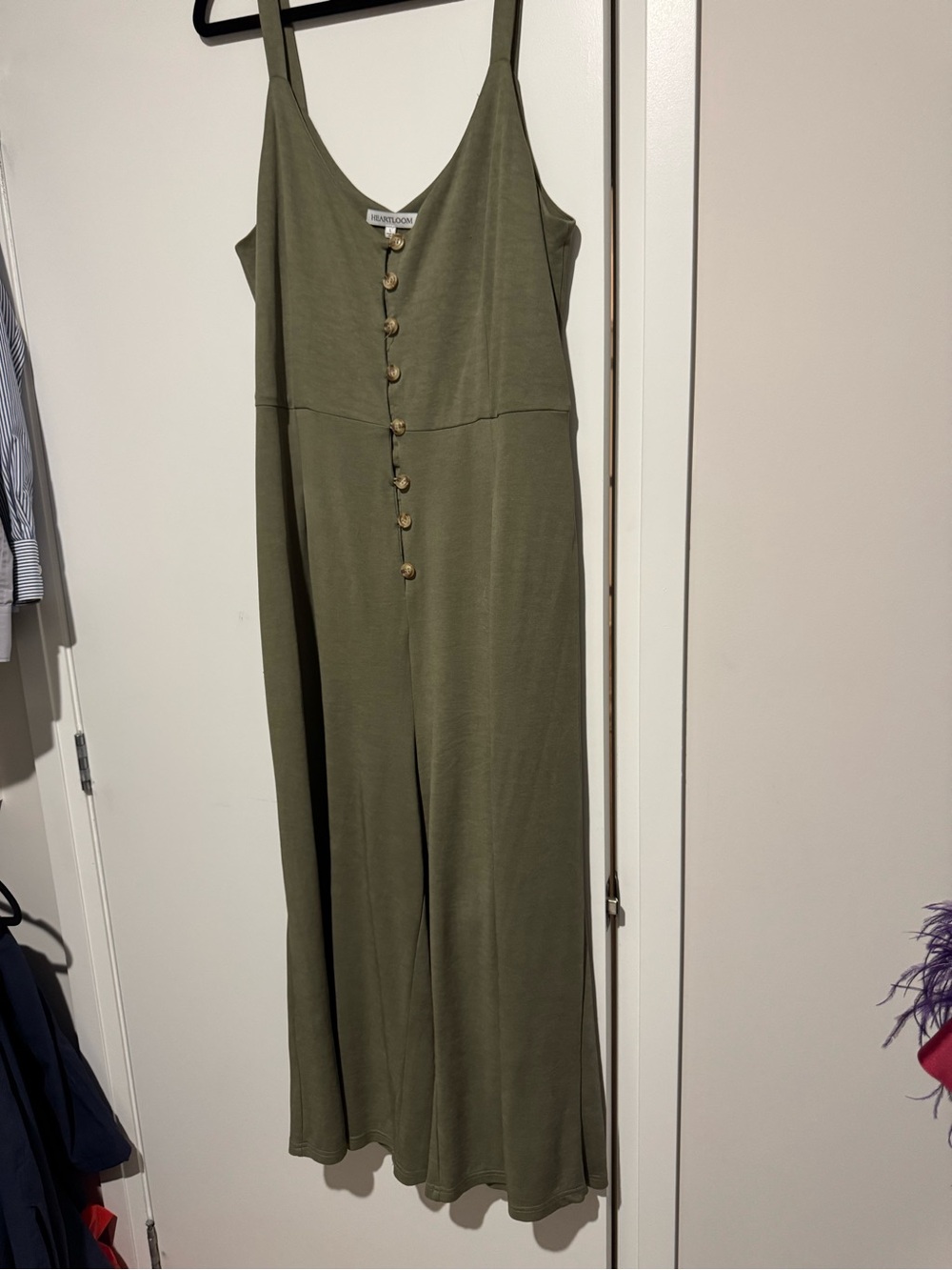Heartloom Olive Green Button-Down Wide-Leg Jumpsuit